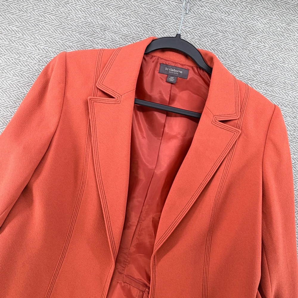 Liz Claiborne Blazer 12P Orange Crepe Petite Open Front Career Office Jacket